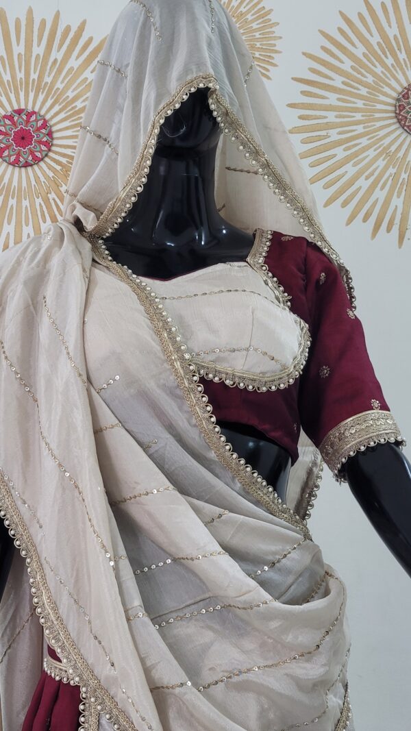 Designer Maroon and Cream Bridal Lehenga Choli - Image 2