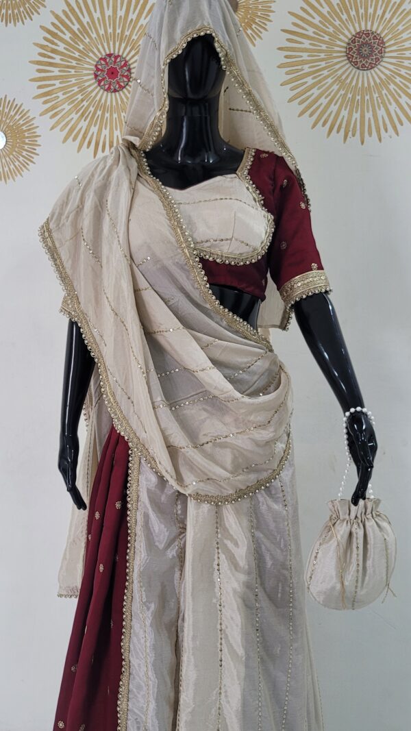 Designer Maroon and Cream Bridal Lehenga Choli - Image 4